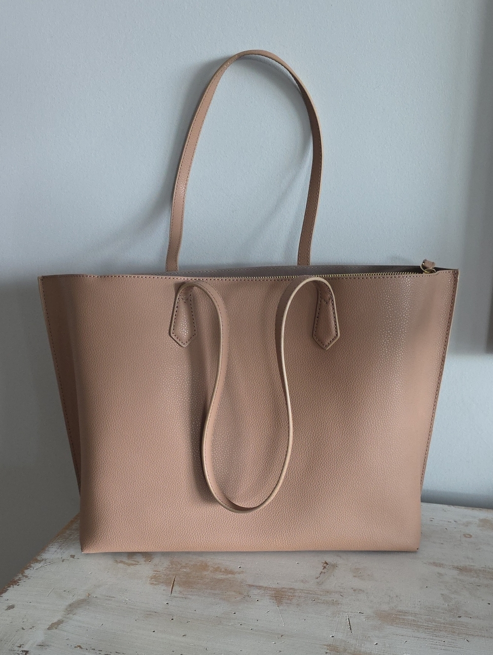 Quince Italian Leather Triple Compartment Shopper Tote In Cappuccino